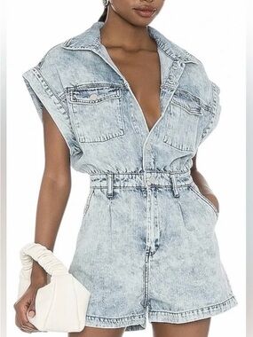 BlankNYC Head Backstage Acid Wash Denim Romper Jumpsuit XS New